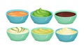 Different Sauces as Liquid or Cream Food Served in Bowls Vector Set Royalty Free Stock Photo