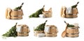 Different sauna items isolated on white, set Royalty Free Stock Photo