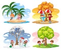 Different scenes with children in four seasons Royalty Free Stock Photo