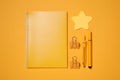 Different school stationery on orange background, flat lay