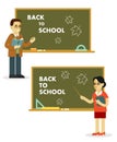 Different school teachers near blackboard in flat style Royalty Free Stock Photo