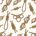 Different sea boat knots types noose rope vector set illustration seamless pattern background Royalty Free Stock Photo