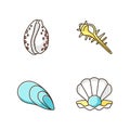 Different sea shells RGB color icons set Royalty Free Stock Photo