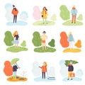 Different Seasons Set, Winter, Spring, Summer and Autumn, People in Seasonal Clothes in Nature Vector Illustration Royalty Free Stock Photo