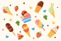 Different set of ice cream, popsicles, fruit ice