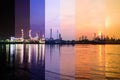 Different shade color Oil refinery at the river in sunrise time Royalty Free Stock Photo