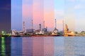 Different shade color of Oil refinery at the river in sunset time Royalty Free Stock Photo