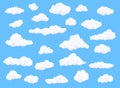 Different shape cartoon white clouds on blue background. Vector decoration element Royalty Free Stock Photo