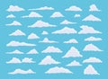 Different shape cartoon white clouds on blue background. Vector decoration element Royalty Free Stock Photo