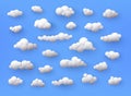 Different shape 3d white clouds on blue background. Vector decoration element Royalty Free Stock Photo