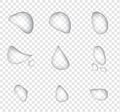 Different shape of realistic water drops vector on transparency background. Glass bubble drop condensation surface, element design Royalty Free Stock Photo