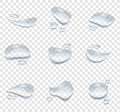 Different shape of water drops vector on transparency background. Glass bubble drop condensation surface, element design clean cry Royalty Free Stock Photo