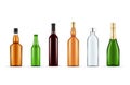 Different shapes alcohol bottles set realistic vector illustration. Transparent glass containers Royalty Free Stock Photo