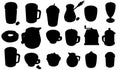 Different shapes of cups. Black silhouettes of mugs