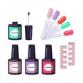 Different shapes of nail polish bottle, divider and colour picker. Manicure tools. Caring for the health of hands and