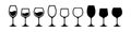 Different shapes of wine glasses. Wine glasses icon set. Glasses collection. Alcocol symbol. Drinking alcohol concept. Vector Royalty Free Stock Photo