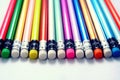 Different Sharpened Colorful Pencils and erasers Royalty Free Stock Photo