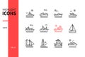 Different ships - line design style icons set