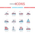 Different ships - line design style icons set