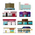 Different shops, buildings and stores flat icon set Royalty Free Stock Photo