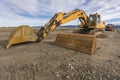 Different shovels of an excavator in a building site