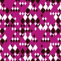 Different size black and white rhombuses on bright pink magenta background.