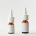 Different size of brown nasal spray bottles mockup Royalty Free Stock Photo