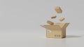 Different size of cardboard boxes and opened parcel box on white background Royalty Free Stock Photo