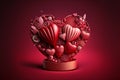 Different sized red 3d hearts on red postcard background. 3d rendering of Valentine`s Day, Mother`s Day, Women`s Day concept. Royalty Free Stock Photo