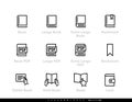 Different sizes Books icons. PDF documents, Bookmark, Book in Hand, Closed Book, Read Tablet. Editable line vector set