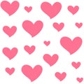 Different sizes pink hearts. Isolated seamless pattern on white background. Symbol of love and romance.