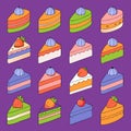 16 Different Slice Cakes Set Royalty Free Stock Photo