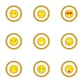 Different smileys icons set, cartoon style Royalty Free Stock Photo