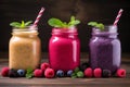 Different smoothies made from fresh fruits Royalty Free Stock Photo