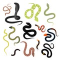 Different snake reptile animals cartoon vector set.