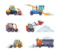 Different Snowplow or Snowplough Machine Vector Set Royalty Free Stock Photo