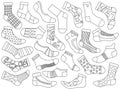 Different socks vector outline set icon. Vector illustration hosiery on white background. Isolated outline set icon Royalty Free Stock Photo