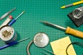 Different soldering hobby tools still life.