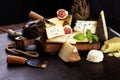 Different sorts of cheese. Cheese platter with different cheese and spice Royalty Free Stock Photo