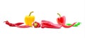 Different sorts of hot peppers in all colors, shapes and sizes. Chilly pepper icons. Vector Illustrations.