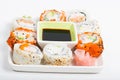 Different sorts of sushi on the plate Royalty Free Stock Photo