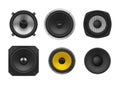 Different sound speaker set realistic vector illustration electronic equipment for acoustic volume