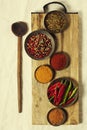 Different spices in bowls on table Royalty Free Stock Photo