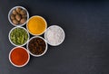 Big set of Asian spices on a black background Royalty Free Stock Photo