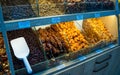 Different spices, grains and herbs such as cevizli susuk and white muberry kept for display in a shop