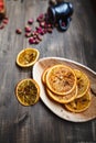 Different spices, herbs and roots view from the top Royalty Free Stock Photo