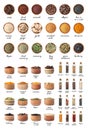 Different spices and herbs on white background.