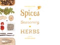 Different spices and herbs on white background. top view