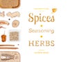 Different spices and herbs on white background. top view