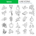 Different spices line icons set